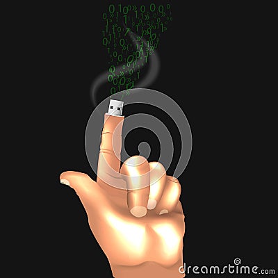 3d concept grows from the finger stick and disseminates information on a transparent background. Vector Illustration