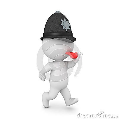 3D Constable running and blowing whistle Stock Photo