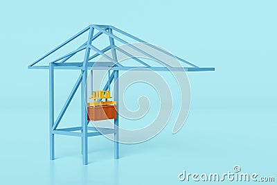 3d container gantry crane isolated on blue background. logistic import export concept, 3d illustration render, clipping path Cartoon Illustration
