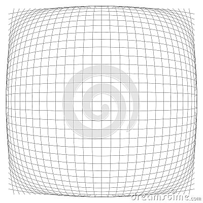 3D convex spherical, globe, orb protrude distortion, deformation on lines grid, mesh. Bulge, bloat, inflate sphere. Bulb, bump or Vector Illustration