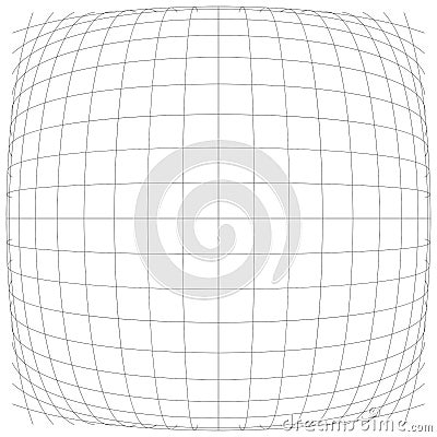 3D convex spherical, globe, orb protrude distortion, deformation on lines grid, mesh. Bulge, bloat, inflate sphere. Bulb, bump or Vector Illustration