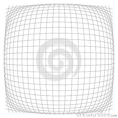 3D convex spherical, globe, orb protrude distortion, deformation on lines grid, mesh. Bulge, bloat, inflate sphere. Bulb, bump or Vector Illustration