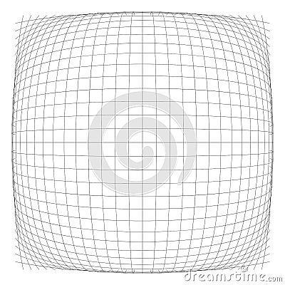 3D convex spherical, globe, orb protrude distortion, deformation on lines grid, mesh. Bulge, bloat, inflate sphere. Bulb, bump or Vector Illustration