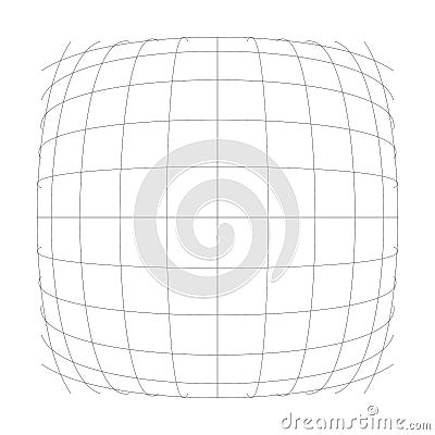 3D convex spherical, globe, orb protrude distortion, deformation on lines grid, mesh. Bulge, bloat, inflate sphere. Bulb, bump or Vector Illustration