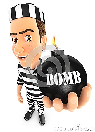 3d convict holding a bomb Cartoon Illustration