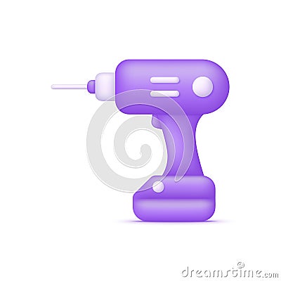 3D Cordless drill isolated on white background. Battery construction hand drill tool. Can be used for many purposes Vector Illustration