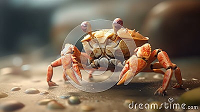 3d crab illustration on the beach Cartoon Illustration