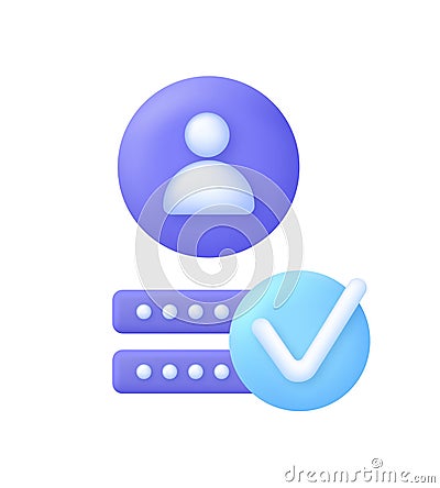 3D Create your account illustration. User authorization, sign in to account, authentication page, login and password Vector Illustration