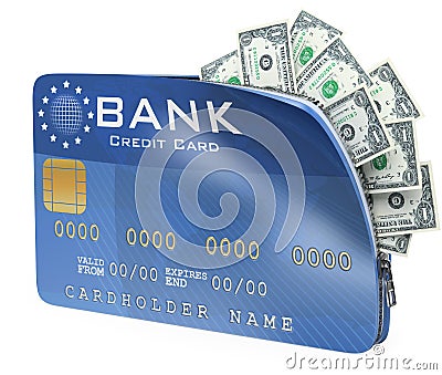 3D Credit card full of dollar bill Stock Photo