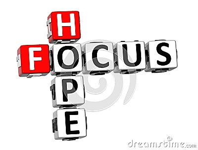 3D Crossword Focus Hope on white background Stock Photo