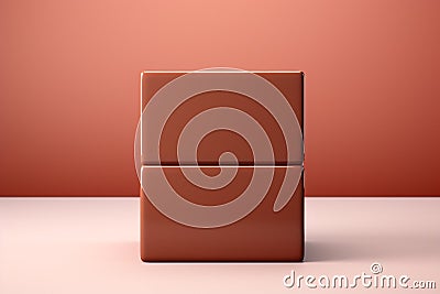 3D cube made of matte ceramic material, Chutney color - rich, warm and muted shade, empty background. Stock Photo