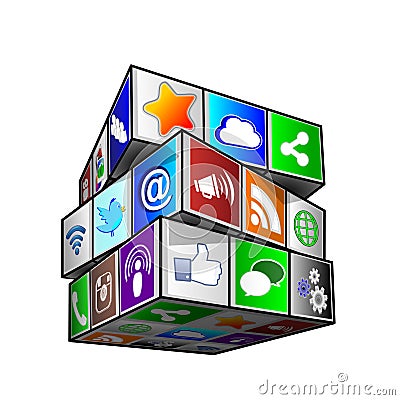 Social Media icons apps cube concept Stock Photo