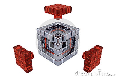 3D Cubes - Assembling Parts - Red Glass Stock Photo