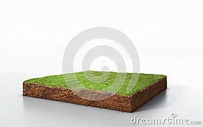 3D cubical grass land with soil geology cross section Stock Photo