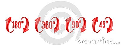 3D curve arrows and rotation angle degrees sing. Vector Illustration