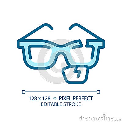 2D customizable thin linear blue broken eyeglasses icon Vector Illustration