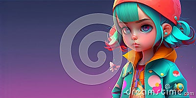 3D cute Anime Chibi Style teenager girl isolated on clean background. Children Day banner. Avatar. Generative AI Stock Photo