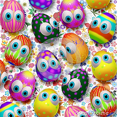 3d Cute Easter Eggs Cartoon Stock Photo