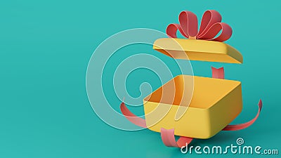3D Cute Open Gift Box for celebrations. 3D Rendering Stock Photo