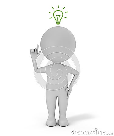 3d cute people - with light bulb idea concept Stock Photo