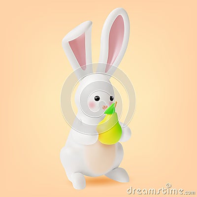 3d Cute Rabbit holding Pomelo Cartoon Style. Vector Vector Illustration