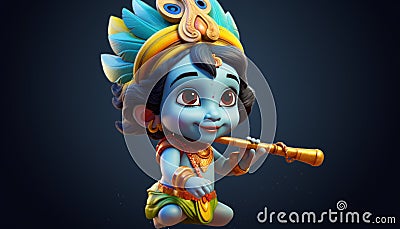 3D cutest little krishna realistic portrait on dark blue background generative AI Stock Photo