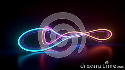 3d cycled animation of glowing line sliding in the shape of an infinity symbol. Abstract neon background, Generative AI Stock Photo