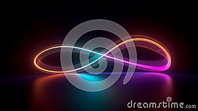 3d cycled animation of glowing line sliding in the shape of an infinity symbol. Abstract neon background, Generative AI Stock Photo