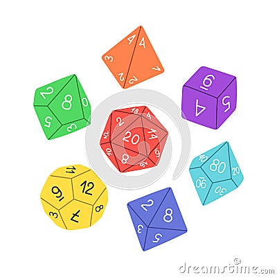 D8 D10 D12 D20 Dice for Board games, RPG dice set for table game vector Vector Illustration