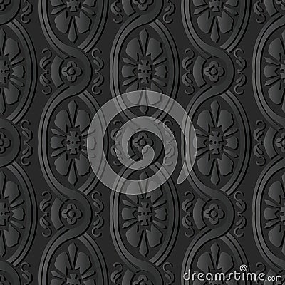 3D dark paper art Oval Spiral Curve Cross Vine Flower Vector Illustration