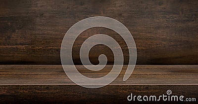 3D dark wood table studio background textured for product display with copy space for display of content design.Banner for Stock Photo