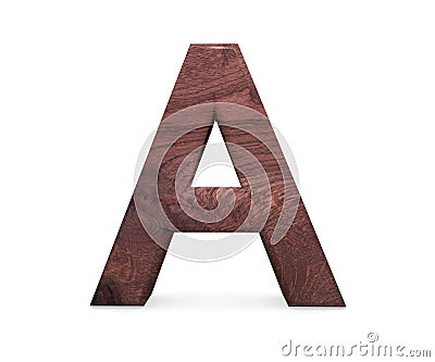 3D decorative Brown polished wooden Alphabet, capital letter A. Stock Photo