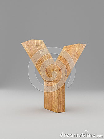 3D decorative wooden Alphabet, capital letter Y. Isolated. Stock Photo