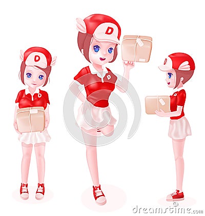 3d delivery girl toon isolated Vector Illustration