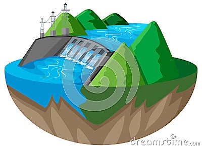 3D design for dam in the mountain Vector Illustration