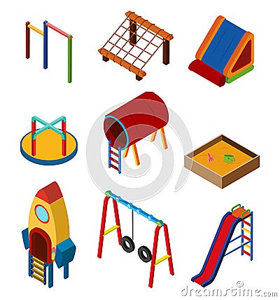3D design for different play stations in playground Vector Illustration