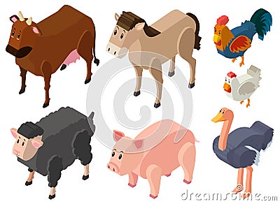 3D design for farm animals Vector Illustration