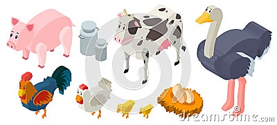 3D design for farm animals Vector Illustration
