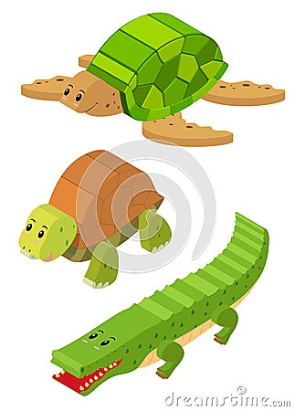 3D design for turtle and crocodile Vector Illustration