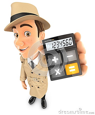 3d detective holding a calculator Cartoon Illustration