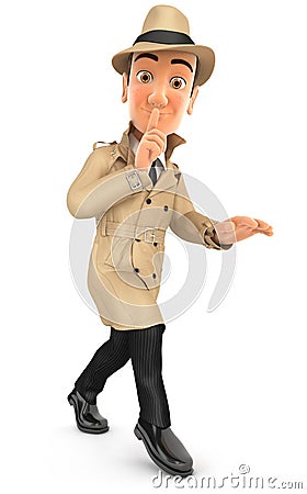 3d detective walking on tiptoe Cartoon Illustration