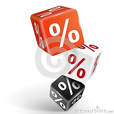 3d dice illustration with word percent sign Vector Illustration