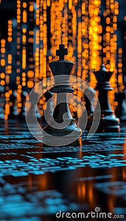 3d digital chess board featuring queen piece against binary code, symbolizing ai in business tech Stock Photo