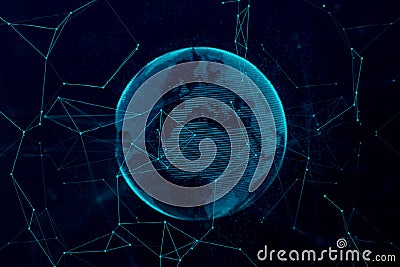 3d digital rendering blue planet earth globe, with glow connection point, internet network media technology globalization concept Stock Photo