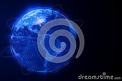 3d digital rendering blue planet earth globe, with glow connection, internet network media technology globalization concept, some Stock Photo