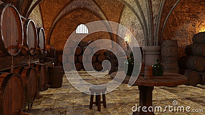 3D Rendering Medieval Cellar Stock Photo