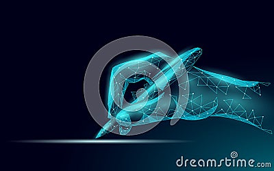 3D digital signature writing concept. Businessman whine a sign on tablet touch screen terminal. Digital pen online Vector Illustration