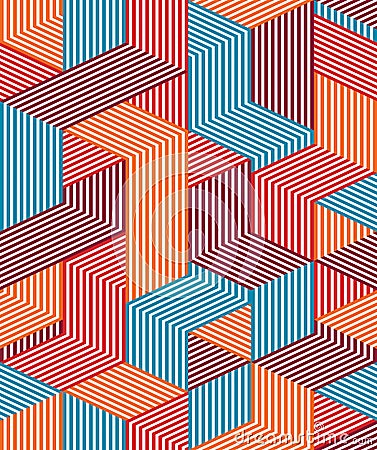 3D dimensional lined cubes seamless pattern, geometric endless texture with lines and boxes, architecture theme, colorful graphic Vector Illustration
