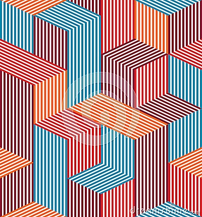 3D dimensional lined cubes seamless pattern, geometric endless texture with lines and boxes, architecture theme, colorful graphic Vector Illustration