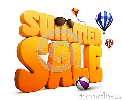 3D Dimensional Summer Sale Title Words in White Background Stock Photo